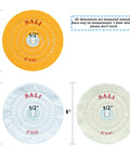 4 Pack 6 Inch Buffing Wheels Set For Bench Grinder Polisher With 2 Yellow 50 Ply Cotton Wheels For Cutting And Coarse Buffing 1 White 50 Ply Cotton Wheel For High Shine And 1 Loose White Cotton Wheel For Ultra Fine Polishing Half Inch Arbor, showing three buffing wheels with dimensions.