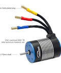 Beefed Up Waterproof BL3650 3900KV Brushless Motor With 3.175mm Shaft, showing heatsink and wires in black and blue