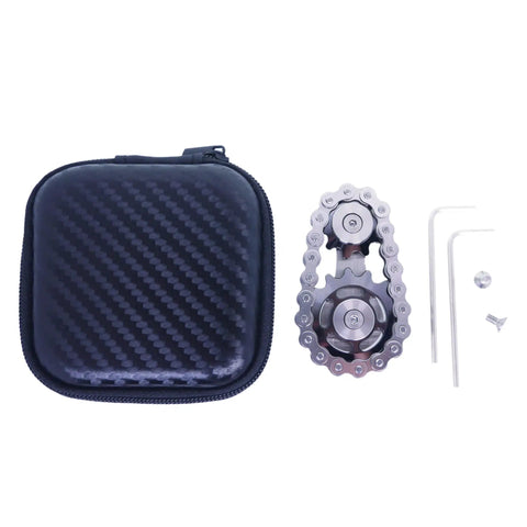 Dope Sprocket Linkage Bike Chain Fidget Spinner With Two Gears, Stainless Steel Premium Mechanic Toy For Fingers, Durable Metal Spin Toy Gray Edition With Satisfying Mechanical Chain Sound And Stress Relief, with case and tools