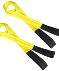 Two yellow nylon lift sling straps with black padded ends; flat-eye design, 6.5 ft length, 13,000 lb capacity