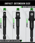 Seven Piece Impact Socket Adapter Kit For Drills With Hex Shank To One Quarter Inch, Three Eighths Inch And One Half Inch Drive Adapters