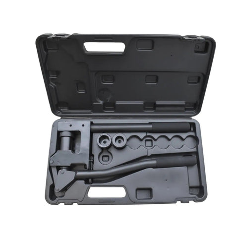 Manual Lever Sheet Metal Hole Punch Kit For 20Gauge Steel With 7/8 Inch, 1-1/8 Inch, And 1-11/32 Inch Dies in black case