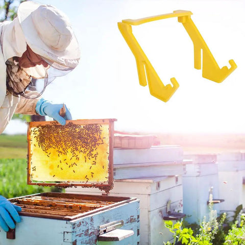 Durable Plastic Beekeeping Gear Bee Honey Bucket Rack in use at apiary with beekeeper and hive