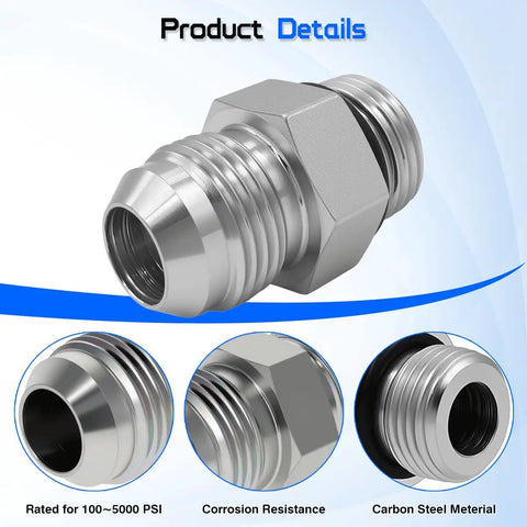 3/8 Inch JIC 37 Degree Male To 3/8 Inch SAE ORB Male Hydraulic Hose Connector Adapter Straight Fitting For Leak Free JIC To ORB Conversions Heavy Duty Universal Compatibility For Hydraulic Lines And Machinery, carbon steel