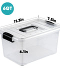Stackable Plastic Storage Bins Set Clear 6 Quart Nestable Boxes With White Lids And Secure Latching Buckles 12 Pack for organization