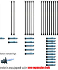 Top Tier Adjustable Black Wrought Iron Stair Railing For Indoor And Outdoor Deck Projects includes 10 rods and expansion bolts for installation.