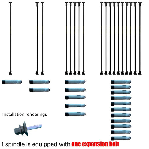 Top Tier Adjustable Black Wrought Iron Stair Railing For Indoor And Outdoor Deck Projects includes 10 rods and expansion bolts for installation.