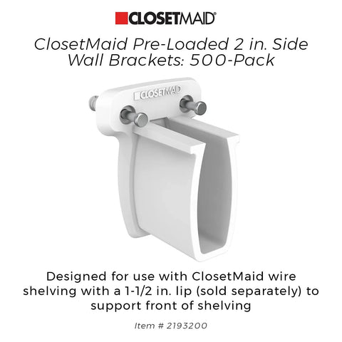 Heavy Duty Preloaded Sidewall Brackets With Anchors For Wire Shelving 500 Pack, white plastic support for shelving systems.