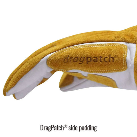 Top Grain Leather Cowhide Mig Welding Gloves Built For Tough Jobs With Reinforced Palm, Thumb And Index Finger, side drag patch