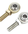 Built Like A Tank Two Pack Half Inch Bore Rod End Heim Joint featuring gold and silver male threads for suspension parts.
