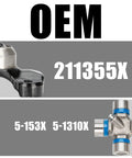 Greaseable Beefy Heavy Duty Double Cardan Joint Kit 1310 Series 5 153X U Joint Pack, featuring 211355X CV Socket Yoke.