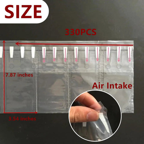 330 Pack Inflatable Air Pillows For Shipping Mailing Moving showing size details 7.87x3.54 inches with air intake.