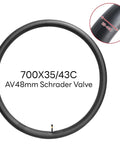 Ride Ready 700C Inner Tube Fits 35C To 43C Tires With AV48mm Schrader Valve shown in circle with size detail inset