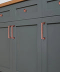 10 Pack 3 Inch Vintage Cup Pulls Antique Copper Cabinet Hardware for Kitchen on gray cabinets