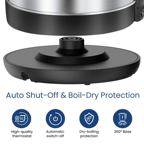 Base of 1.7L Stainless Steel Electric Tea Kettle With LED Light, BPA Free, Auto Shut Off, Boil Dry Protection, 1500W Fast Boil