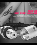 Close-up of two silver hydraulic test coupling fittings for 63MPa/630BAR testing; knurled sleeve and seal visible