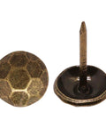 Top Shelf Metal Upholstery Tacks And Furniture Nails For Vintage Diy Makeovers, Rust Resistant Heavy Duty Headpins, 100 Piece Pack Hella Solid Retro Bronze Decorative Hardware, close-up view of bronze head and shank.