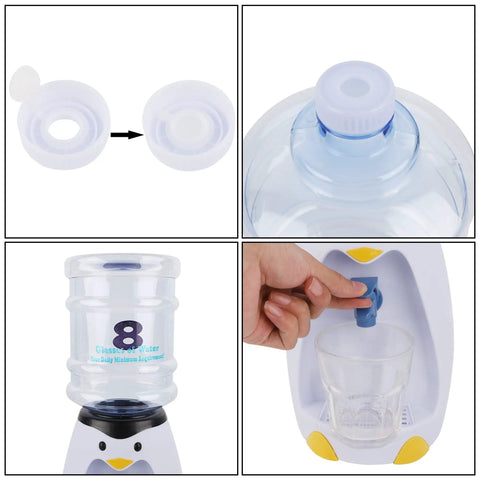 Penguin Style Mini Water Dispenser 2.5 Liter Personal Water Cooler Holds 8 Glasses No Plug Room Temperature Bottle Included