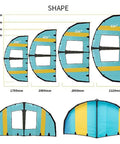 Inflatable Windsurf Wing For Windsurfing And Kiteboarding With Clear Window in various sizes displayed, including 5 Square Meters.