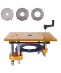 Premium Kickass Aluminum Router Lift And Table Insert Plate For Hella Precise Milling Flip Board with adjustment handle.