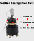 Push To Choke Boat Ignition Starter Switch With Key For Inboard And Outboard Marine Engines 50 11651 Replacement, 3 positions displayed