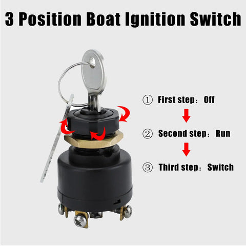 Push To Choke Boat Ignition Starter Switch With Key For Inboard And Outboard Marine Engines 50 11651 Replacement, 3 positions displayed