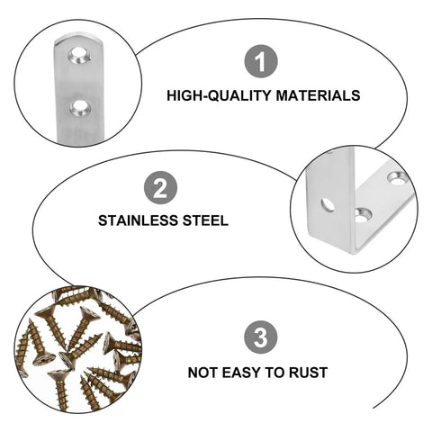 Stainless Steel L Shaped Corner Bracket For Furniture Fixing With Screws, Heavy Duty 90 Degree Angle Plate Bracket, rust-resistant features