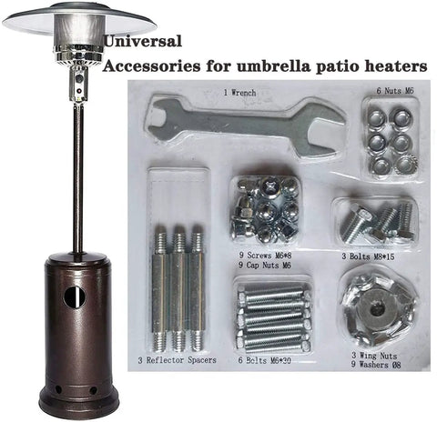 Must Have Hardware Bolt And Nut Set For Patio Heaters Replacement Kit With Galvanized Fasteners visible with wrench and spacers