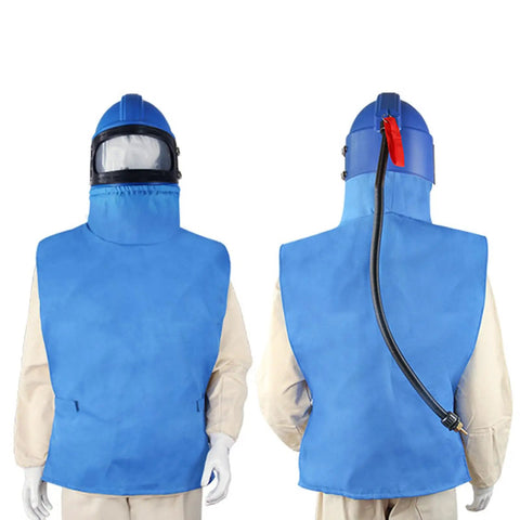 Front and back view of Sandblasting Helmet With Air Supply For Safe Spray Work Durable ABS Hood With Double Lens Protection