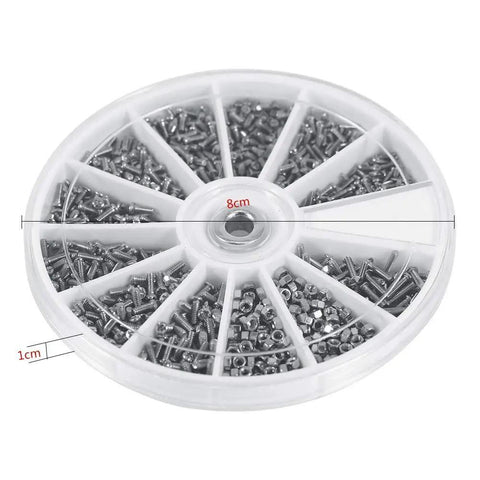 600 Piece Tiny Screws Set For Watches And Glasses, DIY Ready Mini Screw Assortment Kit, round organizer with compartments