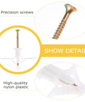 Close-up of DIY Drywall Anchor Kit With Nylon Expansion Screws M8x38 Aircraft Type Self Tapping shown in detail.
