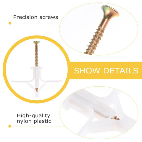 Close-up of Beefy Drywall Anchor Kit With Nylon Expansion Screws M8x38, showing precision screws and high-quality nylon plastic.