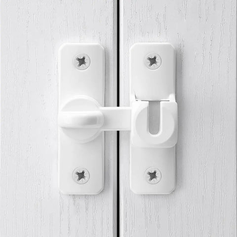 White Aluminum Alloy Gate Lock Featuring Dual Angle Design For Rugged Barn Door Latch Security Smooth 90 And 180 Degree Pivoting close-up installed
