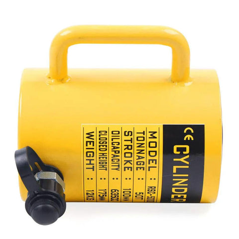 Beefy 50 Ton 4 Inch Stroke Hydraulic Cylinder Jack Ram 10000 PSI Single Acting Lift System With Chromium Plated Piston Heavy Duty Design For Auto Shop And Workshop Lightweight Yet Sturdy 635cc Capacity yellow single-acting hydraulic cylinder jack ram with handle and side port