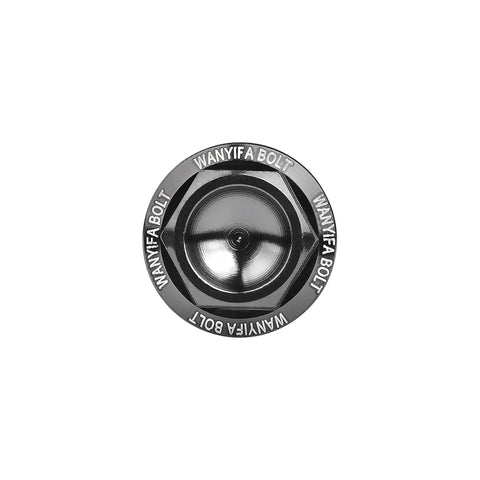 Tough As Nails Grade 5 Titanium Hex Bolt M7x25mm Small Flange Head Slick Black Finish view from above showing smooth round head