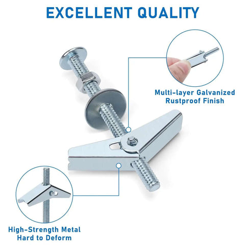 Beefy Heavy Duty Drywall Anchors Kit With One Eighth Inch Toggle Bolts, close-up of metal butterfly anchor with screws.