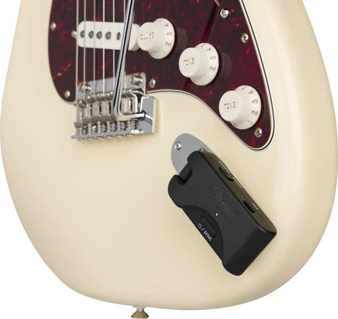 Telepath Wireless System for Guitar and Instruments, 5.8GHz Digital Channel receiver on guitar body, Mystic Ice Blue
