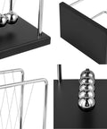 Detailed view of Large Newtons Cradle Pendulum Desk Toy With 5 Beads Perpetual Motion Balance Balls Black Wooden Base For Office Decor