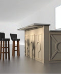 Bar setup with counter and stools supported by 3 Pack Top Mount Countertop Support Brackets Heavy Duty Hidden Knee Wall Floating Shelf Bracket