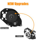 Comparison of original and new metal RC transmission gear set upgrade for Axial SCX24 1 by 24 crawler with anti-corrosion construction.