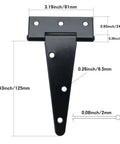 T Strap Barn Door Hinges Heavy Duty 5 Inch Black Iron Gate Straps For Barn Shed Fence Doors 4 Pcs Rustproof with dimensions