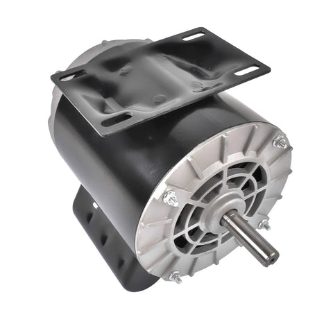 Heavy Duty 2HP Air Compressor Motor With 120 240V Single Phase Power Brings Bang For Your Buck Performance And Smooth Plug And Play Shop Floor Upgrade, side view showing mounting plate and shaft.
