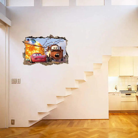 Removable 3D Cars Wall Stickers For Kids Room And Living Room Vinyl Murals Non Toxic Safe For Children Easy Peel And Stick