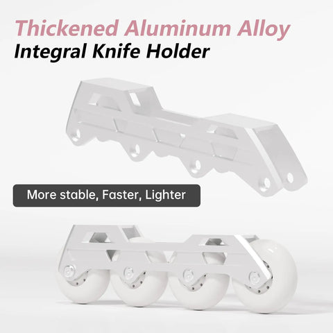Thickened aluminum alloy bracket for high performance inline skates for adults and teens with ABEC 11 bearings pink unibody shell.