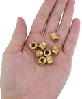 M6 Heat-Set Threaded Inserts Kit, 50 Pcs Brass Knurled Inserts For 3D Printing And Plastic Parts held in hand