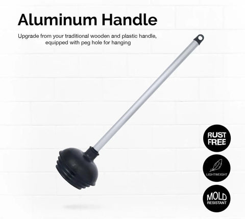 Heavy Duty All Angle Toilet Plungers Three Pack With Sturdy Aluminum Handles and Patented Flex Suction Cups designed for tough clogs