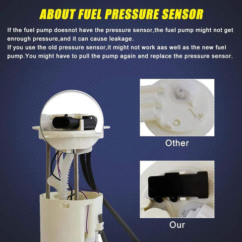 Close-up view of E3507M Fuel Pump Assembly For 2000 To 2005 Chevy Cavalier, showing fuel pressure sensor details.