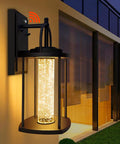 Dusk To Dawn Outdoor Light With Crystal Glass Drops, LED Porch Sconce In Matte Black on modern house exterior wall