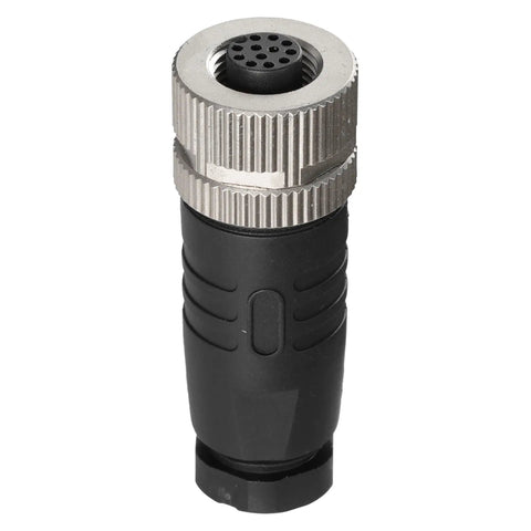 12 Pin M12 A Code Aviation Connector Male end, circular socket, waterproof, metal and plastic construction, IP67 rated, for automation
