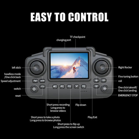 Screen on controller for Brushless Drone With Camera For Kids And Beginners, easy to fly with one touch takeoff and landing functions.